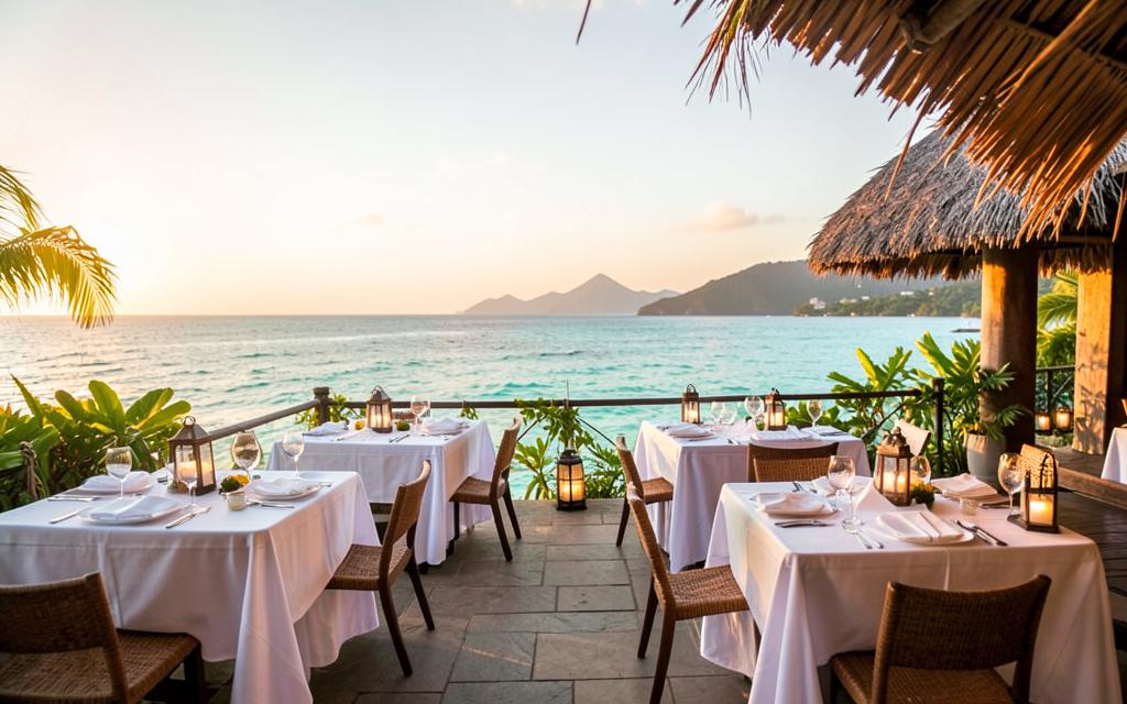 Restaurant team preparing service at a beachfront resort